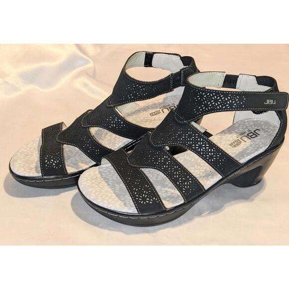 JBU by Jambu Women's Bianca Wedge Sandals Black Memory Foam Comfort Size 7.5 M - Picture 2 of 8